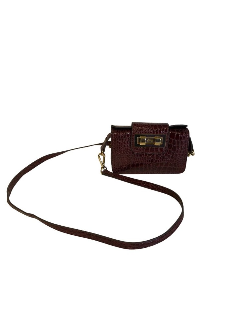 Victor Faux Crocodile Brown Mini Shoulder Bag Gold Hardware Adjustable Strap